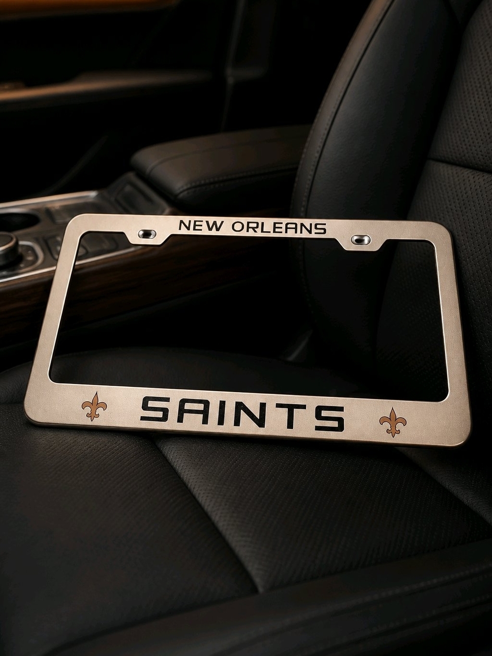 New Orleans Saints Metal License Plate Frame - Silver with Gold Accents